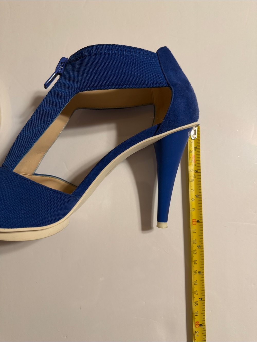 Pelle Moda Royal Blue Zip-Front Peep Toe High Heel Sandals in Faux Suede Size 8 - Picture 6 of 9